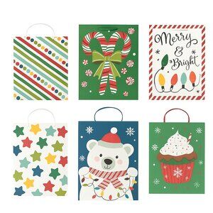 Christmas Gift Bags Set of 6 Assorted Holiday Designs and Sizes – Festive Variet